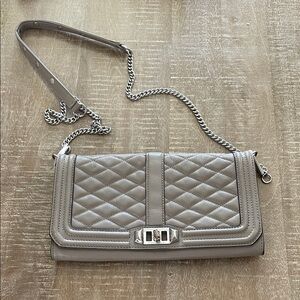 Rebecca Minkoff Gray Quilted Leather Crossbody Bag/Clutch w/ Removable Chain